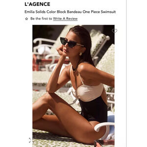 NWT L'AGENCE Black & Beige Color Block Bandeau One Piece Swimsuit XL